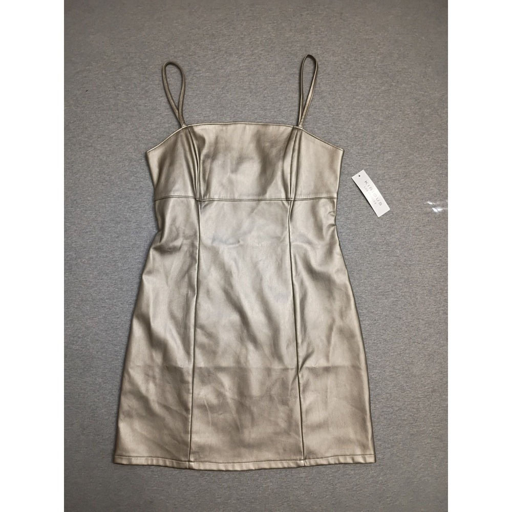 Kirious Los Angeles Metallic Gold Faux Leather Mini Dress NWT Size Lrg Cocktail